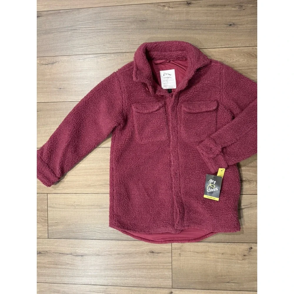 NWT Art Class Girls‎ Button Down Fleece Shirt Jacket Pink L 10 12 Teddy Shacket